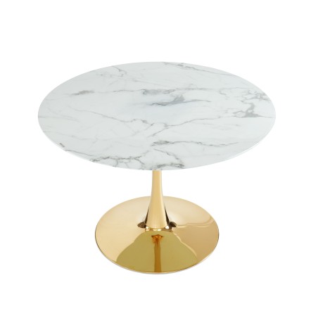 MONIKA marble effect glass dining table round 43.31 inches gold base