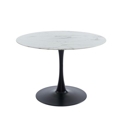 MONIKA marble effect glass dining table round 43.31 inches black base