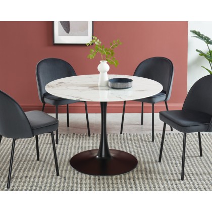 MONIKA marble effect glass dining table round 43.31 inches black base 2