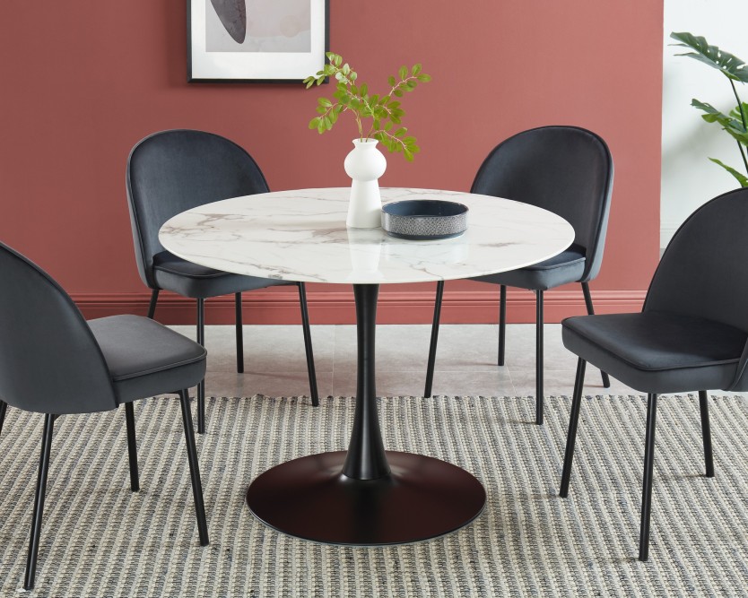 MONIKA marble effect glass dining table round 43.31 inches black base