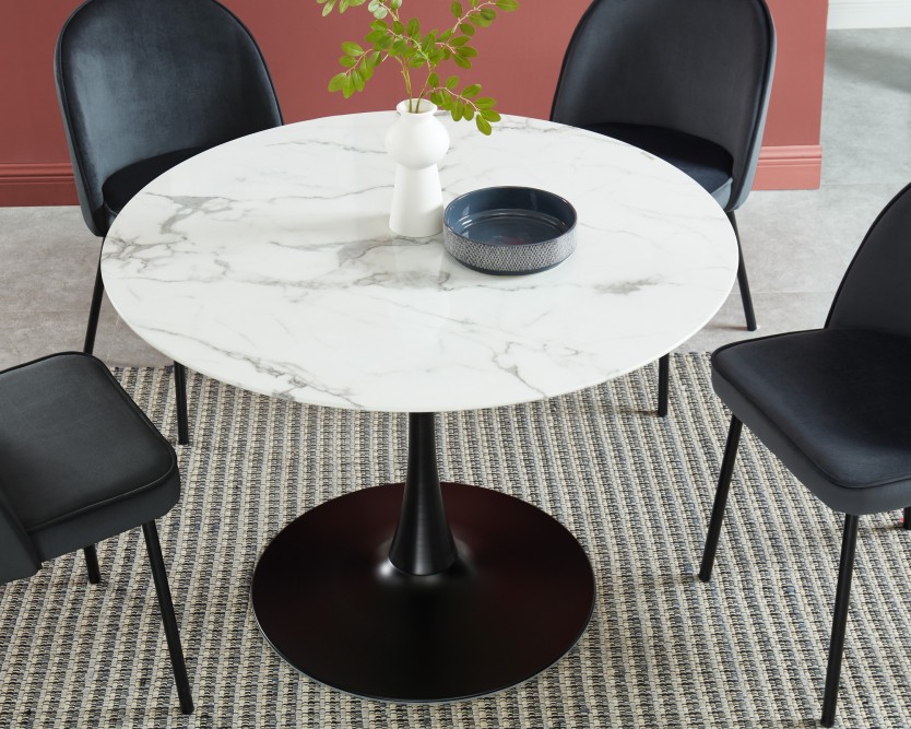 MONIKA marble effect glass dining table round 43.31 inches black base