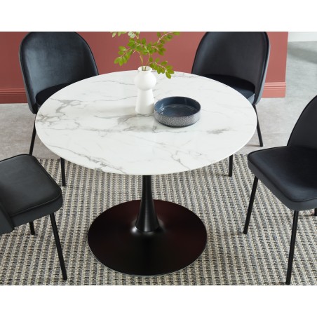 MONIKA marble effect glass dining table round 43.31 inches black base