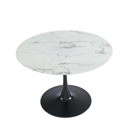 MONIKA marble effect glass dining table round 43.31 inches black base
