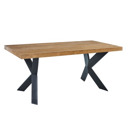 PLATON oak veneer and black metal dining table 70.87 inches