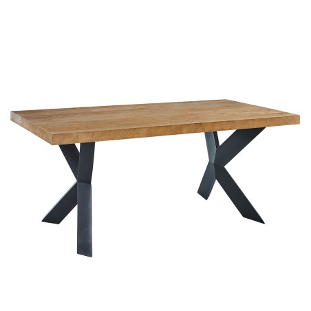 PLATON oak veneer and black metal dining table 70.87 inches
