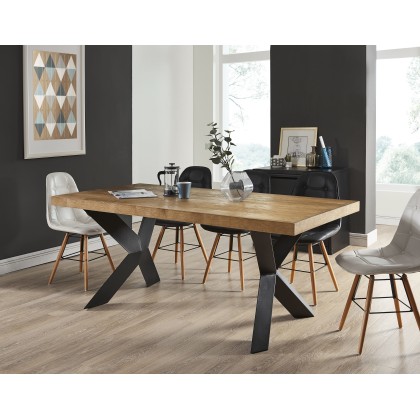 PLATON oak veneer and black metal dining table 70.87 inches 2