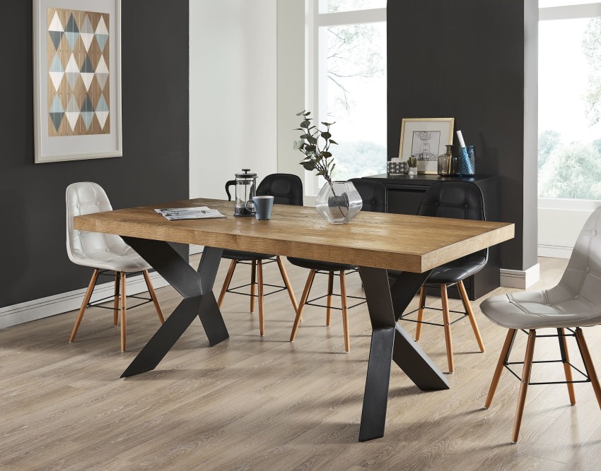 PLATON oak veneer and black metal dining table 70.87 inches