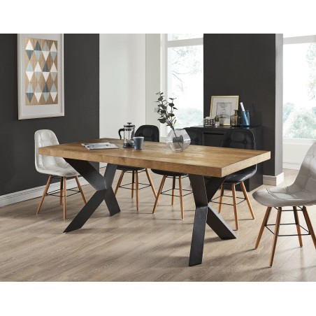 PLATON oak veneer and black metal dining table 70.87 inches