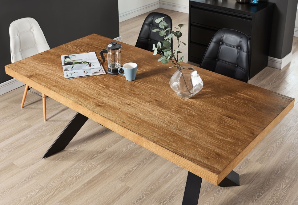 PLATON oak veneer and black metal dining table 70.87 inches