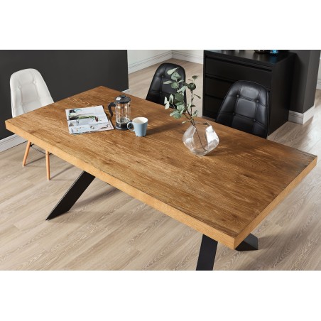 PLATON oak veneer and black metal dining table 70.87 inches