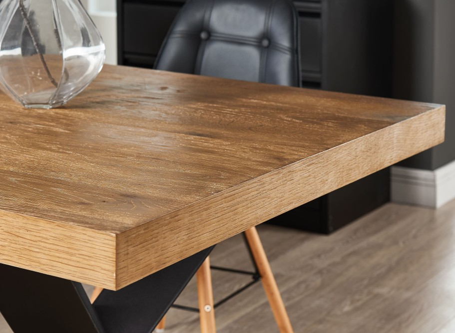 PLATON oak veneer and black metal dining table 70.87 inches