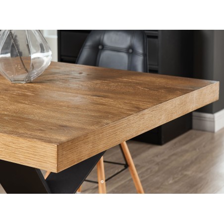 PLATON oak veneer and black metal dining table 70.87 inches