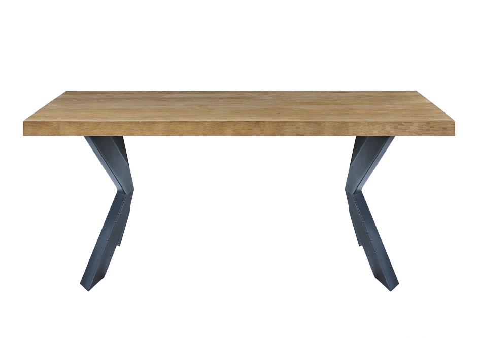 PLATON oak veneer and black metal dining table 70.87 inches