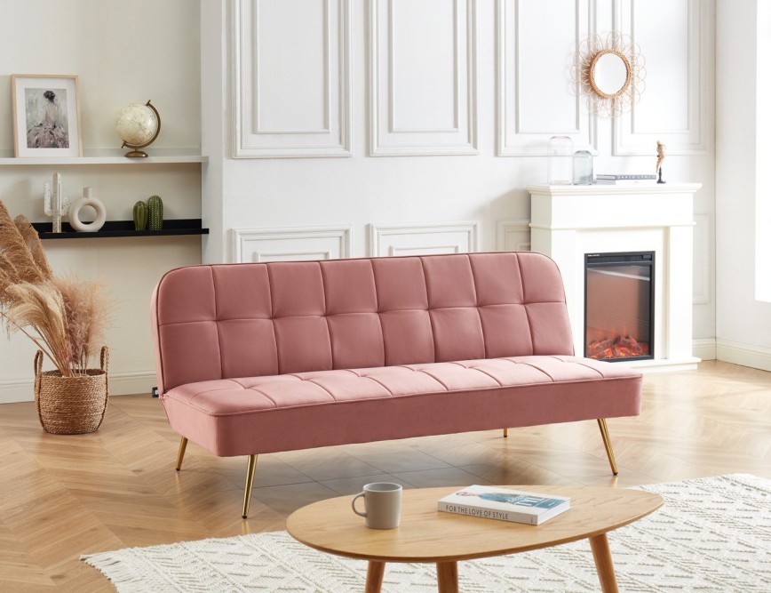 AROMA bench old rose velvet 3-seat convertible3 AROMA bench old rose velvet 3-seat convertible3