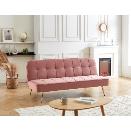 AROMA bench old rose velvet 3-seat convertible3
