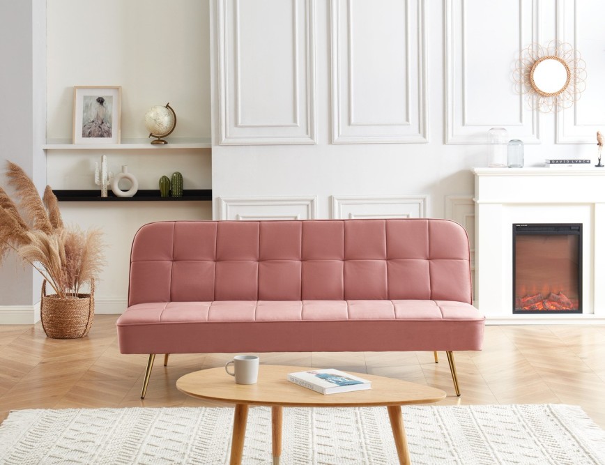 AROMA bench old rose velvet 3-seat convertible3 AROMA bench old rose velvet 3-seat convertible3