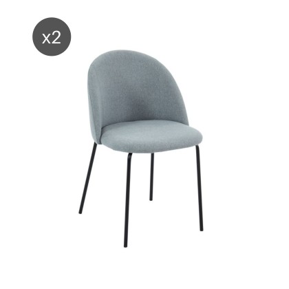 Set of 2 BROOKLYN chairs gray fabric black metal legs