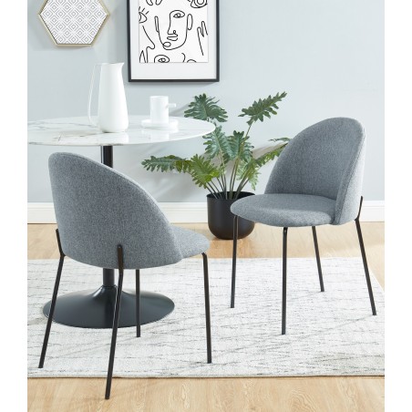 Set of 2 BROOKLYN chairs gray fabric black metal legs