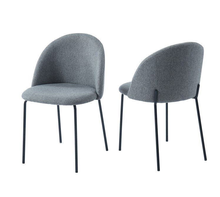 Set of 2 BROOKLYN chairs gray fabric black metal legs Set of 2 BROOKLYN chairs gray fabric black metal legs