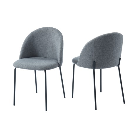 Set of 2 BROOKLYN chairs gray fabric black metal legs