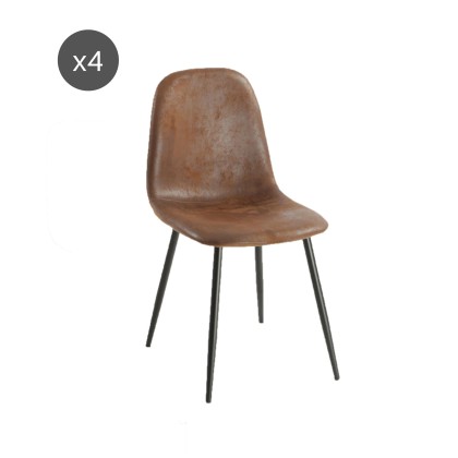 Set of 4 LENA chairs aged leather-look suede taupe metal black legs