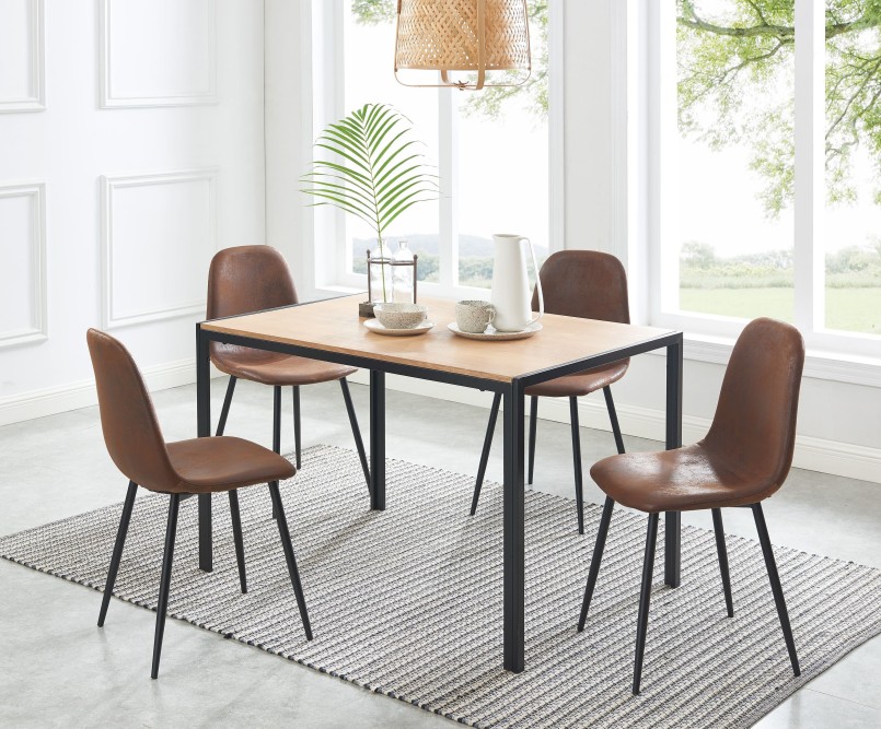 Set of 4 LENA chairs aged leather-look suede taupe metal black legs Set of 4 LENA chairs aged leather-look suede taupe metal black legs