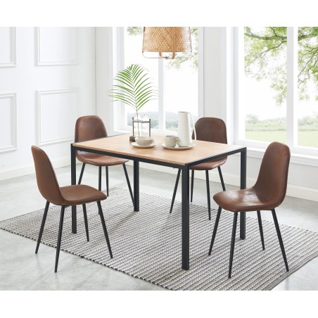 Set of 4 LENA chairs aged leather-look suede taupe metal black legs