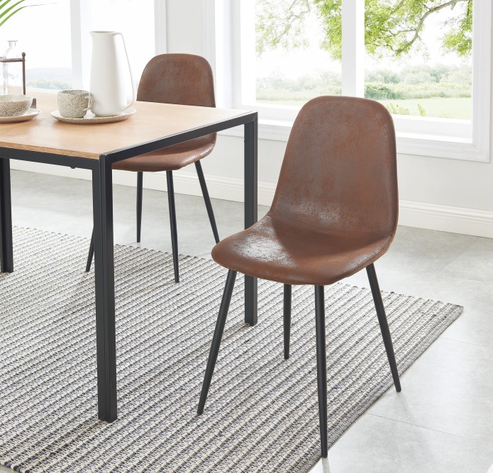 Set of 4 LENA chairs aged leather-look suede taupe metal black legs Set of 4 LENA chairs aged leather-look suede taupe metal black legs