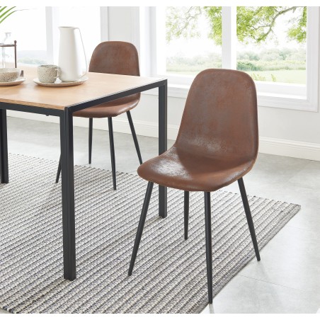 Set of 4 LENA chairs aged leather-look suede taupe metal black legs