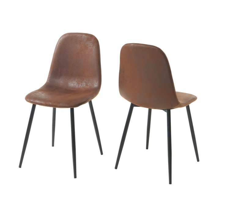 Set of 4 LENA chairs aged leather-look suede taupe metal black legs Set of 4 LENA chairs aged leather-look suede taupe metal black legs