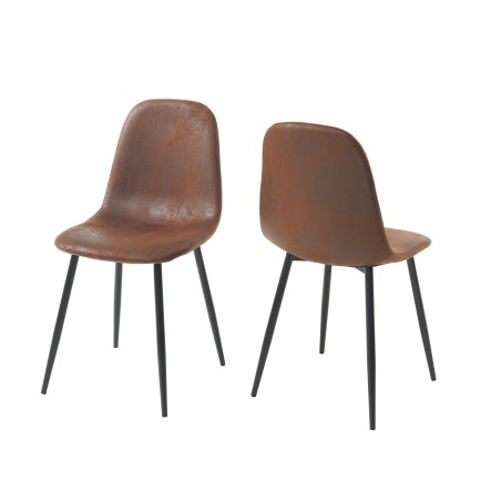Set of 4 LENA chairs aged leather-look suede taupe metal black legs