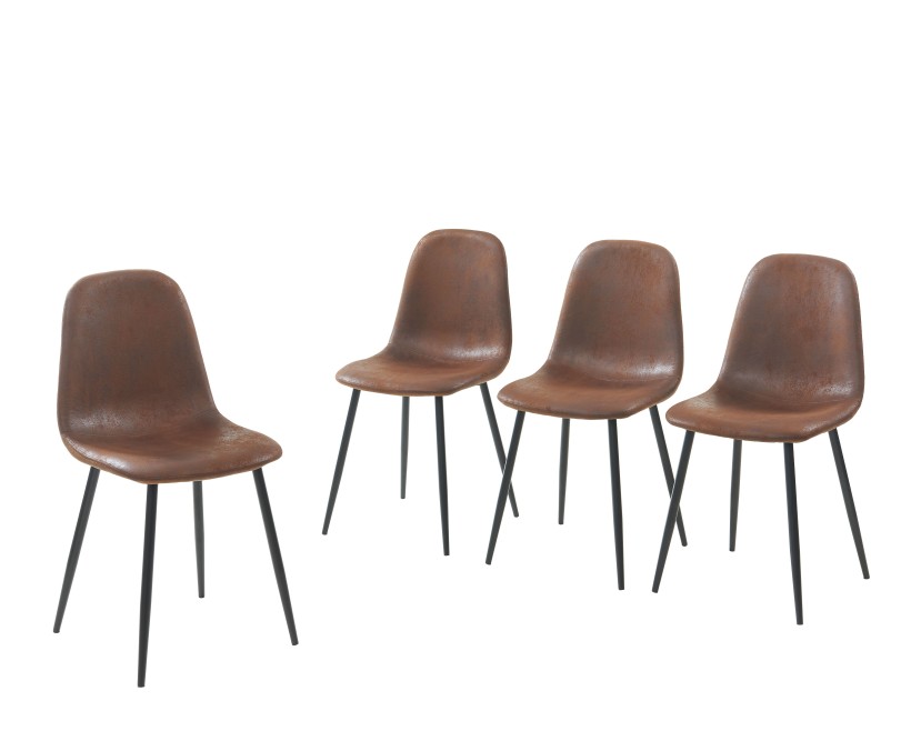 Set of 4 LENA chairs aged leather-look suede taupe metal black legs Set of 4 LENA chairs aged leather-look suede taupe metal black legs