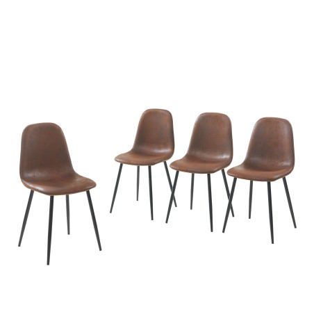 Set of 4 LENA chairs aged leather-look suede taupe metal black legs