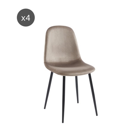 Set of 4 LENA chairs taupe velvet black metal legs