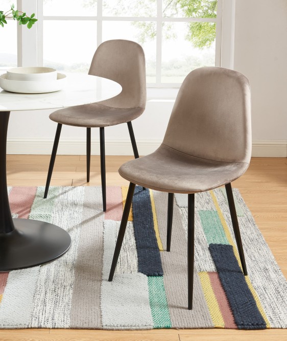 Set of 4 LENA chairs taupe velvet black metal legs Set of 4 LENA chairs taupe velvet black metal legs