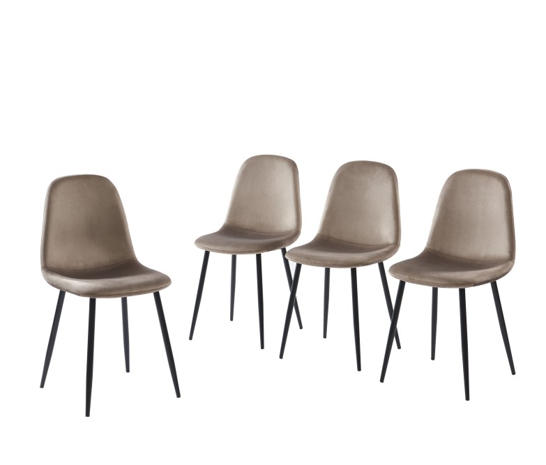 Set of 4 LENA chairs taupe velvet black metal legs Set of 4 LENA chairs taupe velvet black metal legs
