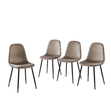 Set of 4 LENA chairs taupe velvet black metal legs