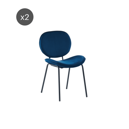 Set of 2 SHEILA chairs blue velvet black metal legs