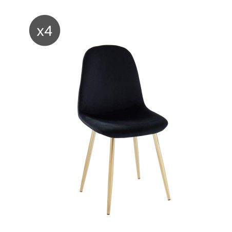 Set of 4 LENA chairs black velvet gold metal legs